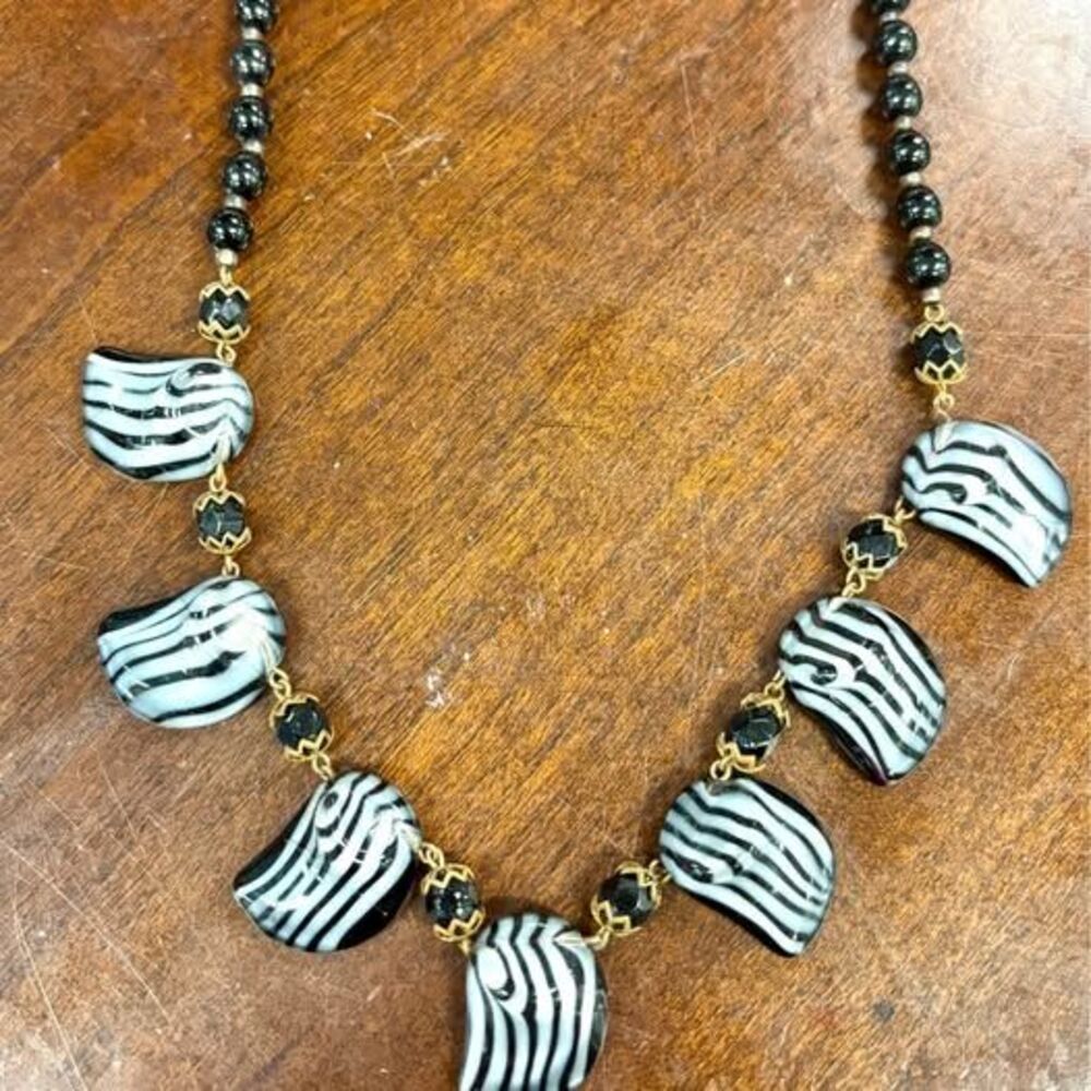 Vintage West Germany Black & White Art Glass Statement Necklace – MCM